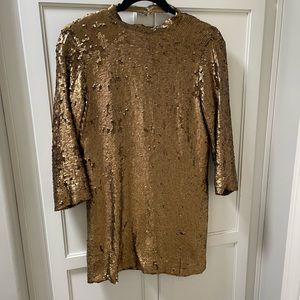 Winter Kate long sleeve gold dress. Open back. XS
